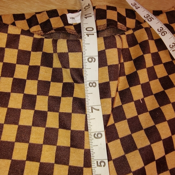 Funky Retro Brown Flared Checkered Pants Junior Size 3 High Elastic Waist - Picture 7 of 8